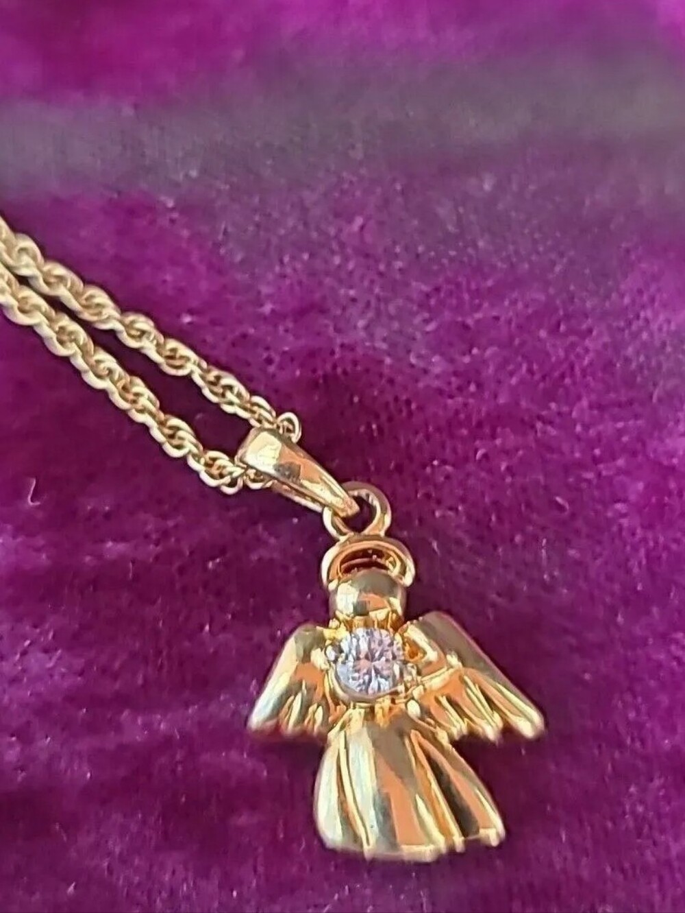 Avon Gold Angel Pendant Necklace with Clear Stone Accent